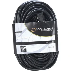 American DJ EC123-100 Accu-Cable 3-Wire Edison AC Extension Cord 12 AWG (Black) – 100′