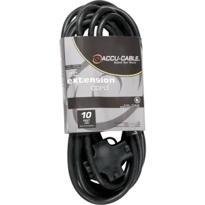American DJ EC123-3FER10 Accu-Cable 3-Wire Edison AC Extension Cord with Three Plugs 12 AWG (Black) – 10′