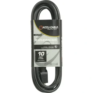 American DJ EC163-10 Accu-Cable 3-Wire Edison AC Extension Cord 16 AWG (Black) – 10′