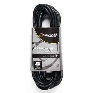 American DJ EC163-25 Accu-Cable 3-Wire Edison AC Extension Cord 16 AWG (Black) – 25′