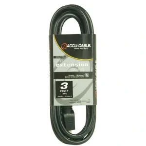 American DJ EC163-3 Accu-Cable 3-Wire Edison AC Extension Cord 16 AWG (Black) – 3′