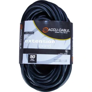 American DJ EC163-50 Accu-Cable 3-Wire Edison AC Extension Cord 16 AWG (Black) – 50′
