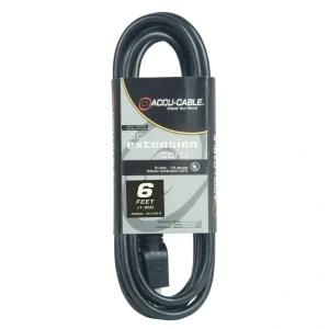 American DJ EC163-6 Accu-Cable 3-Wire Edison AC Extension Cord 16 AWG (Black) – 6′