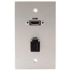 Covid W1231M-CA HDMI Pigtail and Keystone USB-3-AA Wall Plate (Clear Anodized)