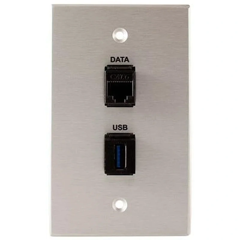 Covid W1233F-CA RJ45-CAT6 and Keystone USB-3-AA Wall Plate (Clear Anodized)