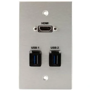 Covid W1330M-CA HDMI Pigtail and 2 Keystone USB-3-AA Wall Plate (Clear Anodized)