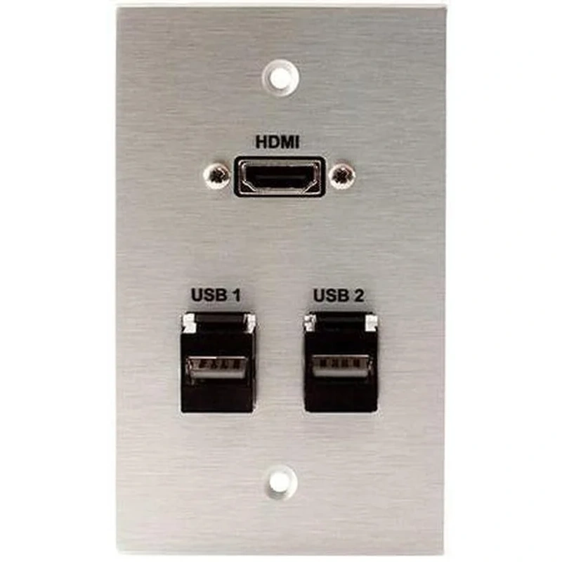 Covid W1331M-CA HDMI Pigtail and 2 Keystone USB-2-AB Wall Plate (Clear Anodized)