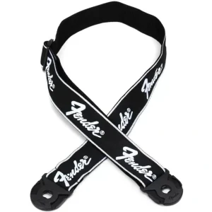 Fender QUICK GRIP Locking End Guitar Strap – Black with White Running Logo
