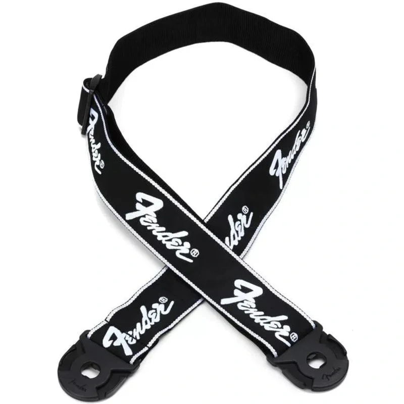 Fender QUICK GRIP Locking End Guitar Strap – Black with White Running Logo