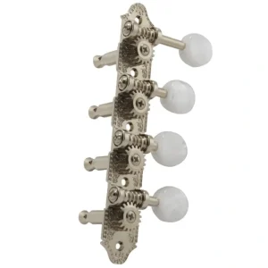 Grover GR409FN F-Style Mandolin Tuning Machines 4 x 4 Tuners Set – Nickel with Pearloid Buttons