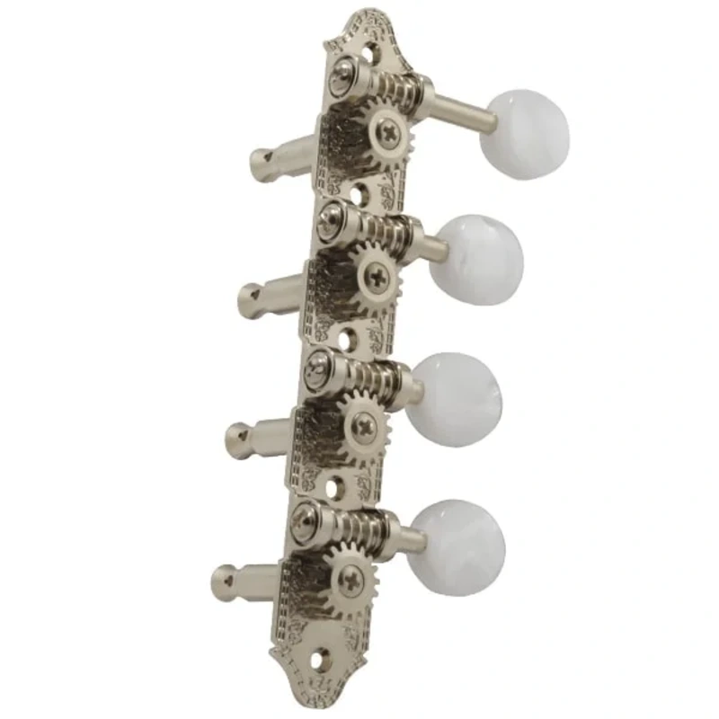Grover GR409FN F-Style Mandolin Tuning Machines 4 x 4 Tuners Set – Nickel with Pearloid Buttons