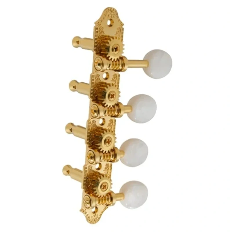 Grover GR409FVG F-Style Mandolin Tuning Machines 4 x 4 Tuners Set – Vintage Gold with Pearloid Buttons