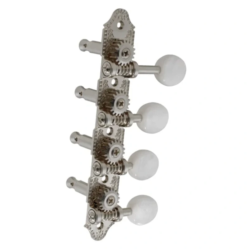 Grover GR409FVN F-Style Mandolin Tuning Machines 4 x 4 Tuners Set – Vintage Nickel with Pearloid Buttons
