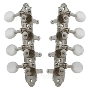 Grover GR409N A-Style Mandolin Tuning Machines 4 x 4 Tuners Set – Nickel with Pearloid Buttons