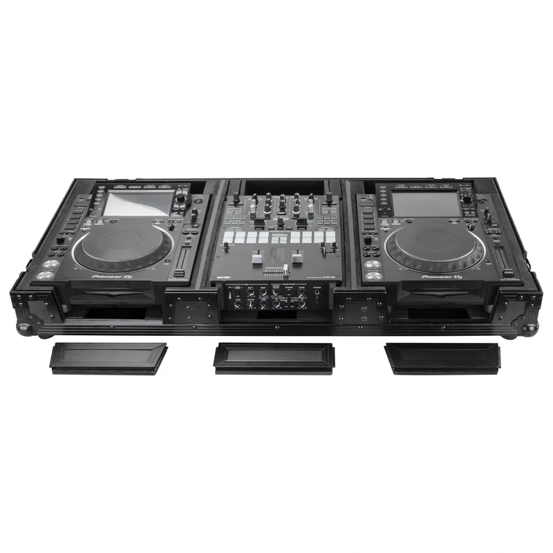 Odyssey FZ10CDJWXDBL Black Extra Deep 10 Format DJ Mixer and Two Large Format Media Players Coffin Flight Case