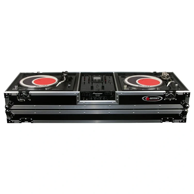 Odyssey FZDJ10W Format DJ Mixer and Two Standard Position Turntables Flight Coffin Case w/Wheels – 10