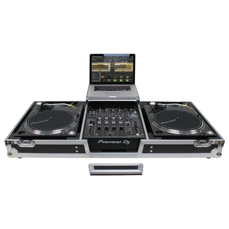 Odyssey FZGSLBM12WR Low Profile Format DJ Mixer and Two Battle Position Turntables Flight Coffin Case w/Wheels and Glide Platform – 12
