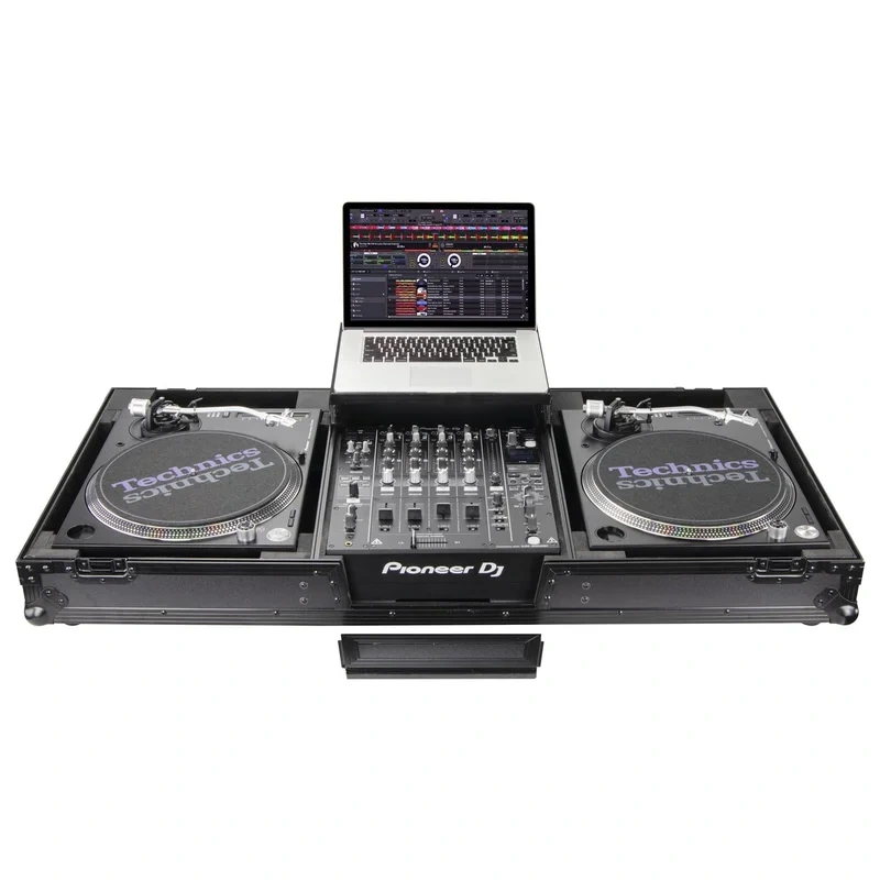 Odyssey FZGSLBM12WRBL Low Profile Format DJ Mixer and Two Battle Position Turntables Flight Coffin Case with Wheels and Glide Platform – 12″ (Black)