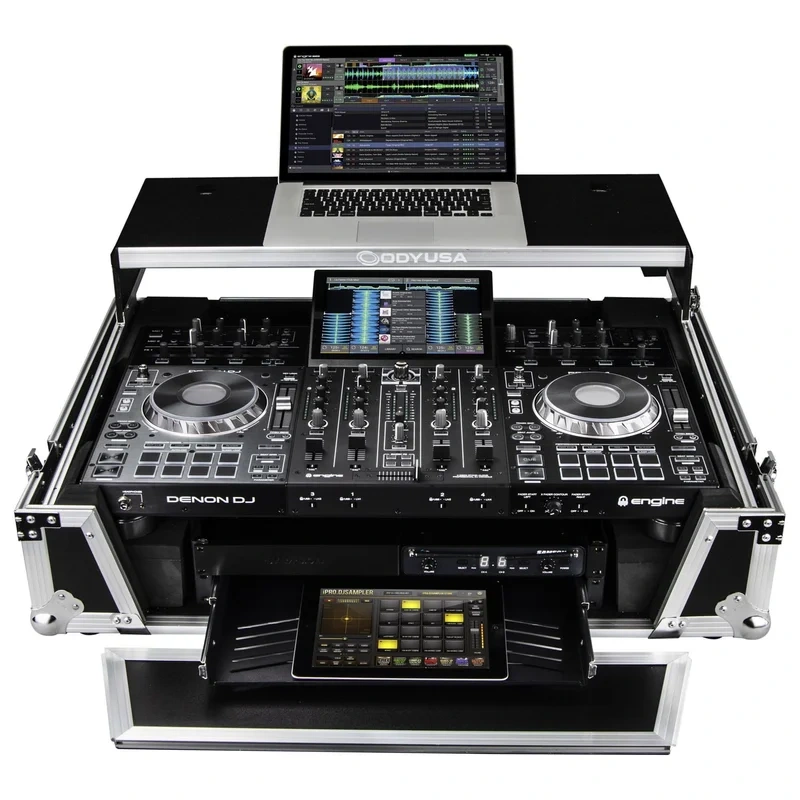 Odyssey FZGSPRIME4W2 Denon Prime 4 Flight Case w/Patented Glide Laptop Platform and 2U Rack Space