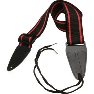 On-Stage GSA10BKRD Guitar Strap with Leather Ends – Black with Red Stripes