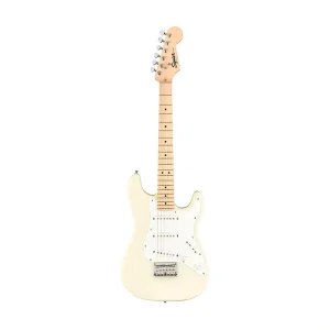 Squier FSR Mini Stratocaster Electric Guitar, Maple FB, Olympic White