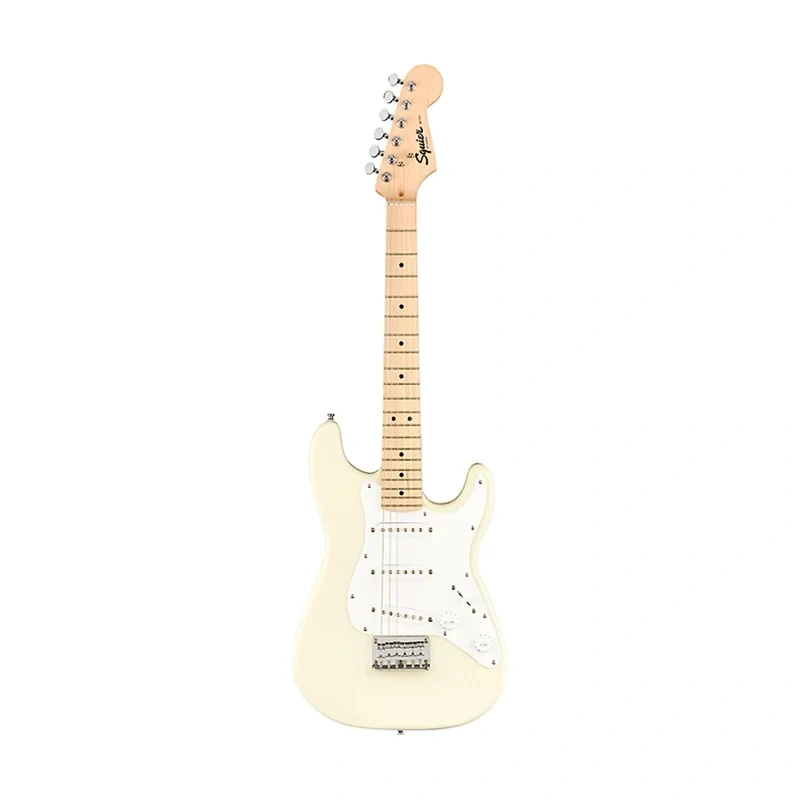 Squier FSR Mini Stratocaster Electric Guitar, Maple FB, Olympic White
