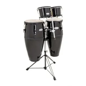 Toca 2300FBK-K Synergy Series Fiberglass Conga Set with Bongos and Stand – Black