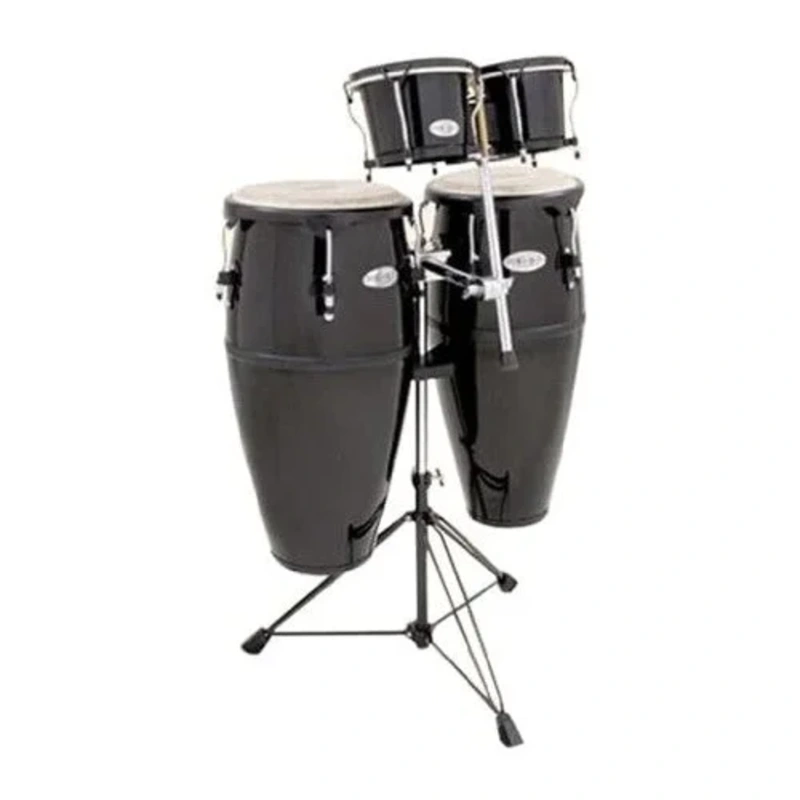 Toca 2300FBK-K Synergy Series Fiberglass Conga Set with Bongos and Stand – Black