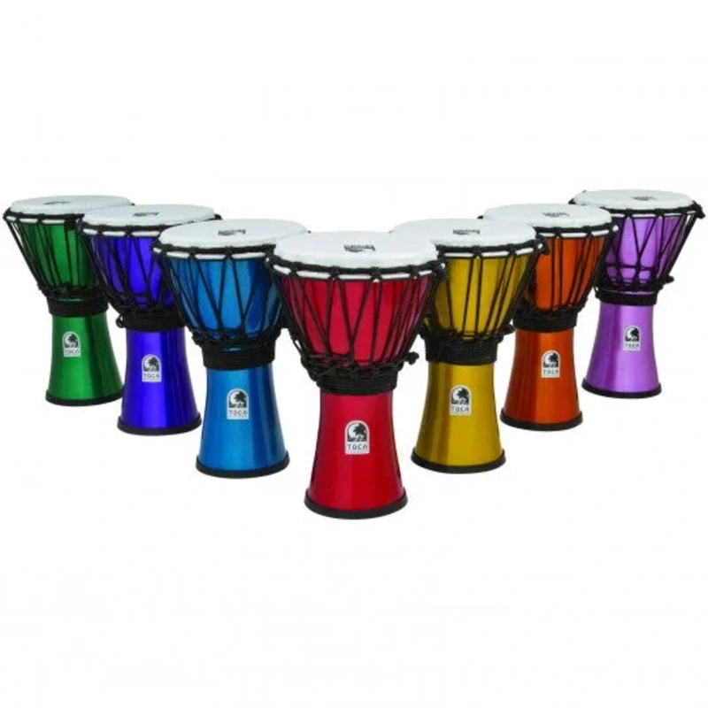 Toca TFCDJ-7MS Freestyle Colorsound 7″ Djembe Set – 7 Djembes in Metallic Colors
