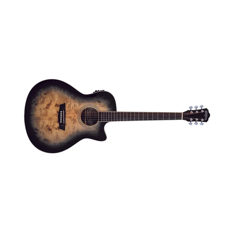 Washburn Deep Forest Burl Grand Auditorium Acoustic-Electric Guitar, Black Fade DFBACEB